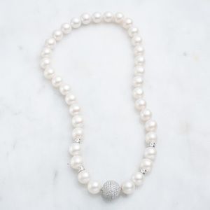 Wedding Jewelry - Pearl choker with CZ spacers & clasp - Lot #056